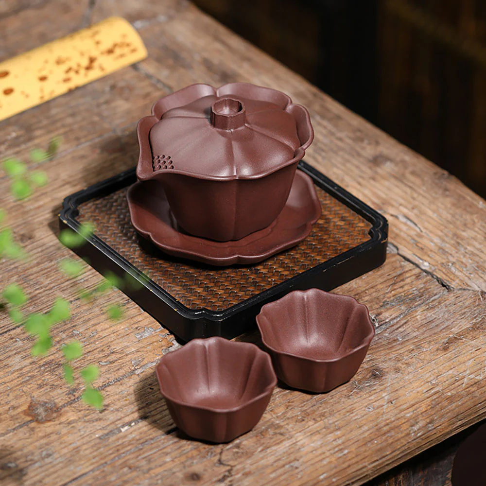 Yixing Red Clay Lotus Gaiwan Teapot - Image 9