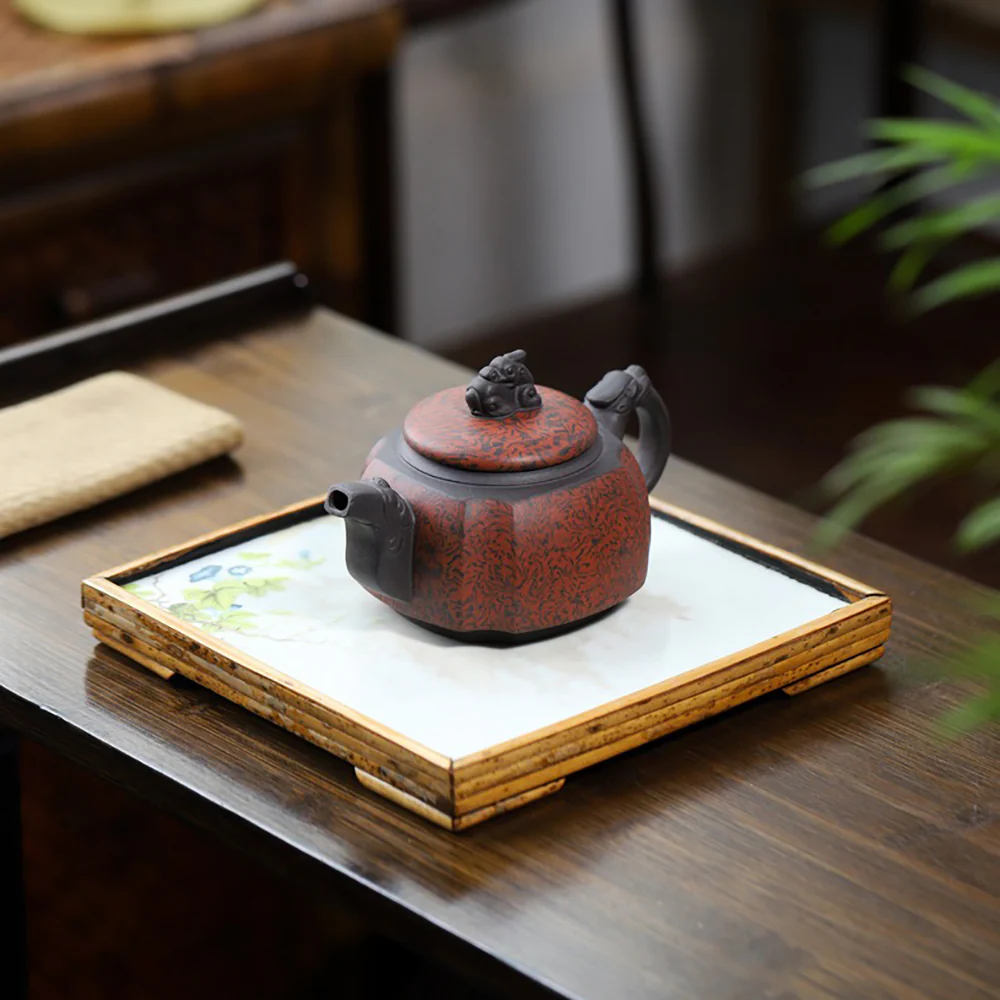 Yixing Square Dragon Purple Clay Teapot - Image 4
