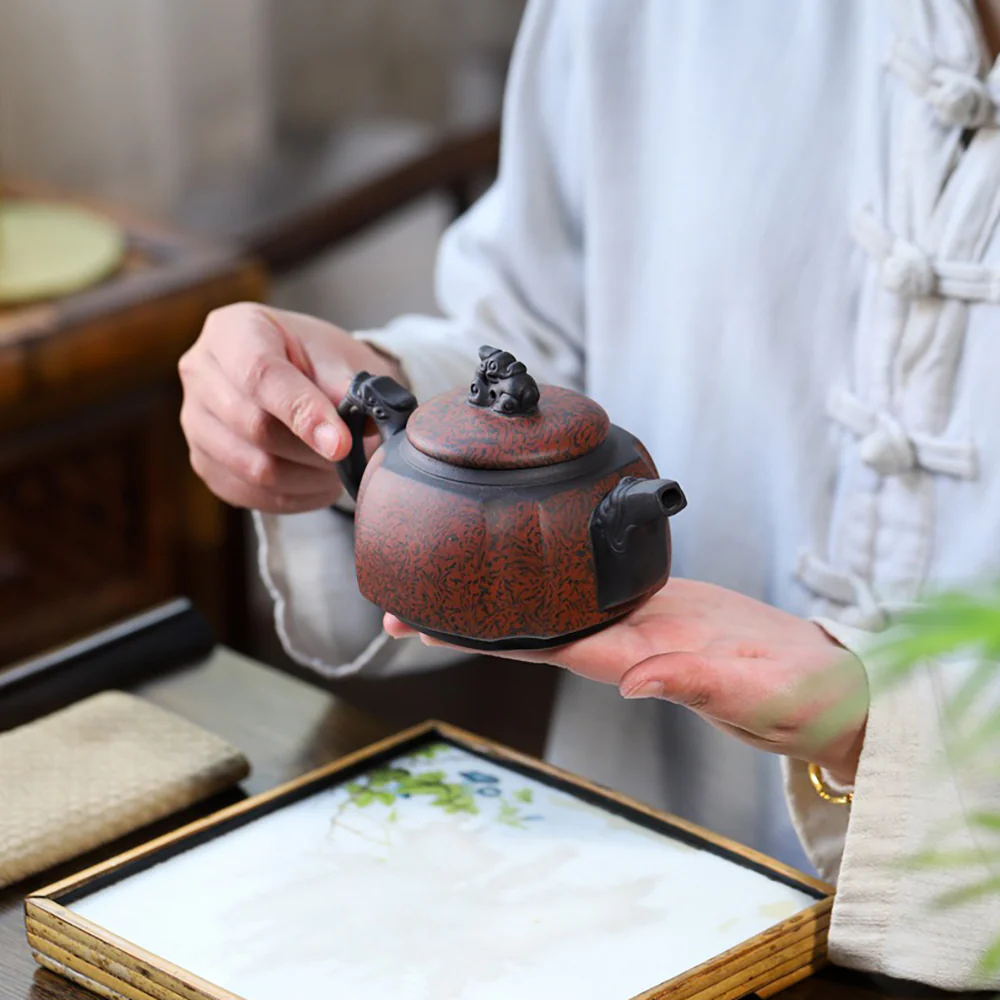 Yixing Square Dragon Purple Clay Teapot - Image 5