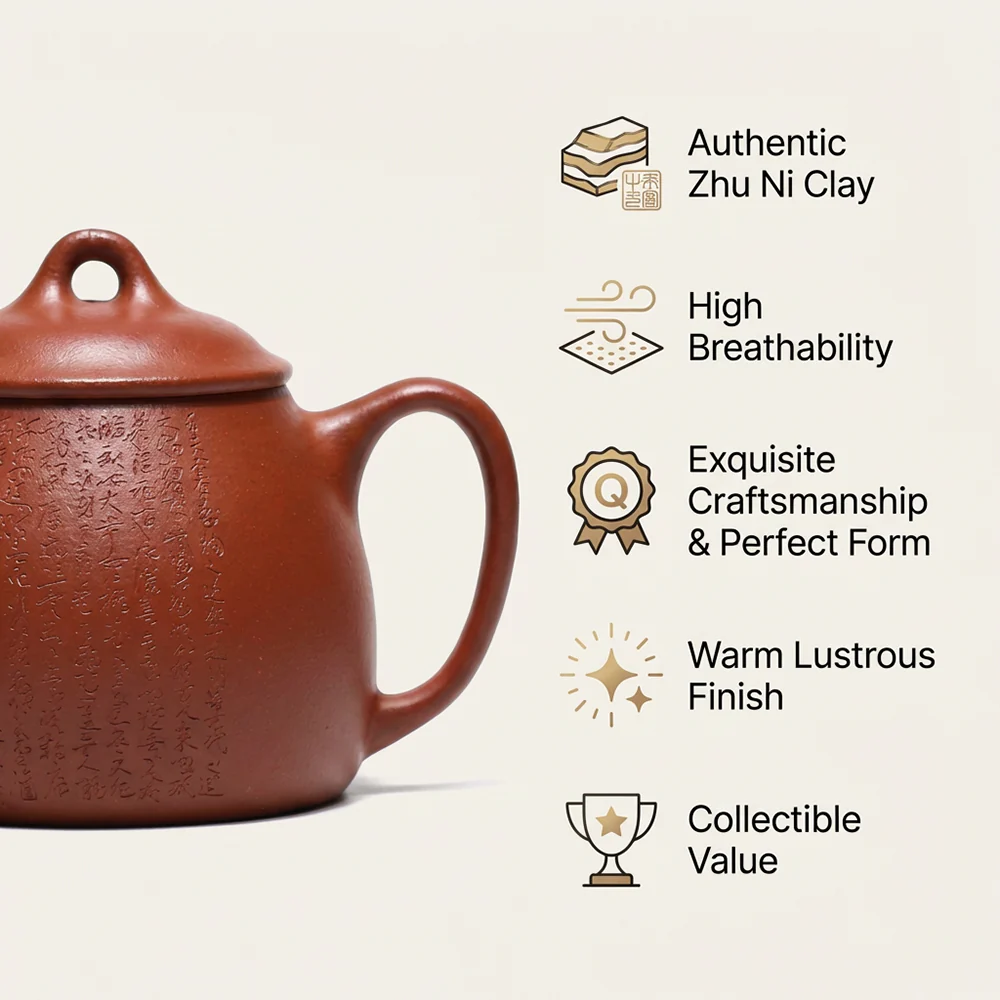 Yixing Zhu Ni Clay Calligraphy Carving Teapot - Image 2