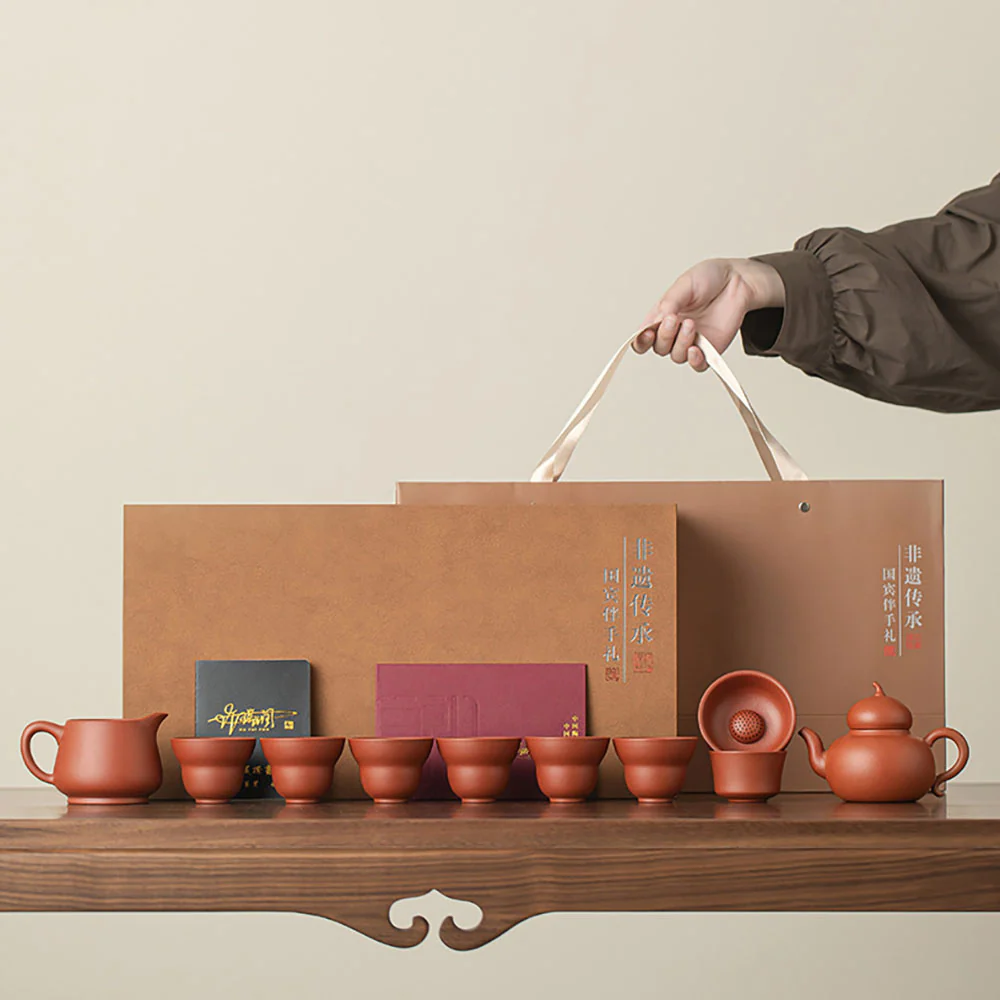 Yixing Zhu Ni Clay Gourd Tea Set - Image 2