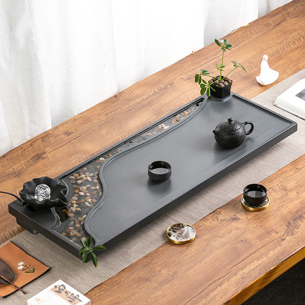 Zen Mist And Waterflow Black Stone Tea Tray - Image 2