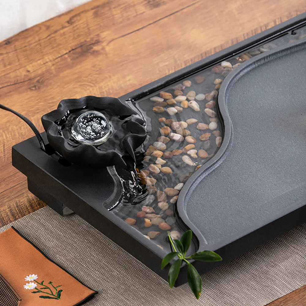Zen Mist And Waterflow Black Stone Tea Tray - Image 3