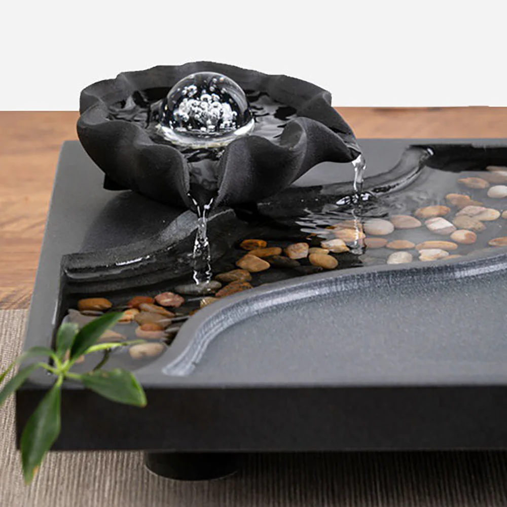 Zen Mist And Waterflow Black Stone Tea Tray - Image 4